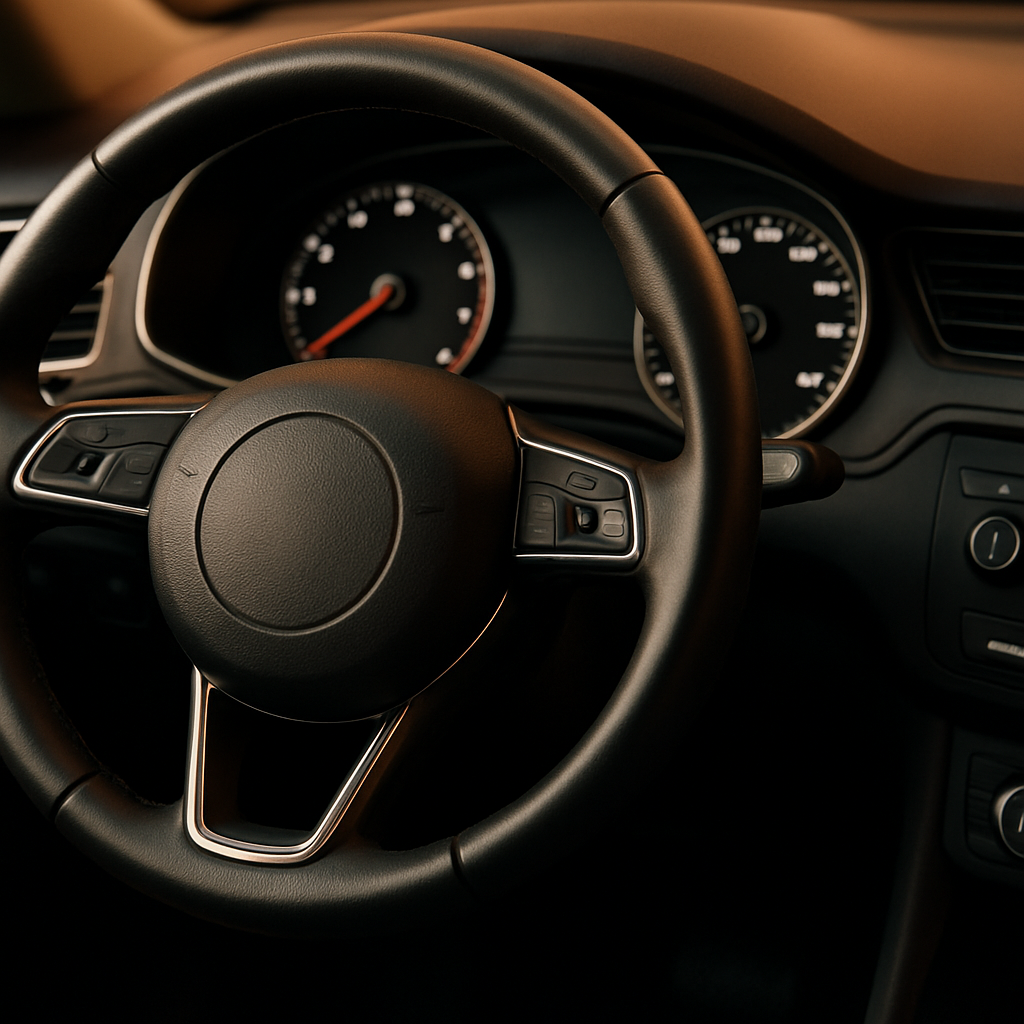 Modern car steering wheel – professional driving lessons in Birmingham