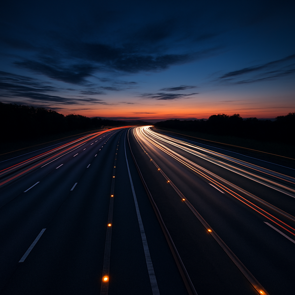 Open motorway at dusk – intensive driving courses in Birmingham